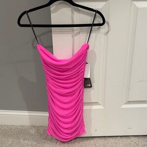 Katie J NYC Vibrant Pink Ruched Mini Dress